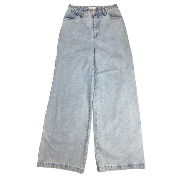 Avec Les Filles Jeans Studded High Rise Wide Leg Size 27 Sabine Wash - Picture 2 of 13